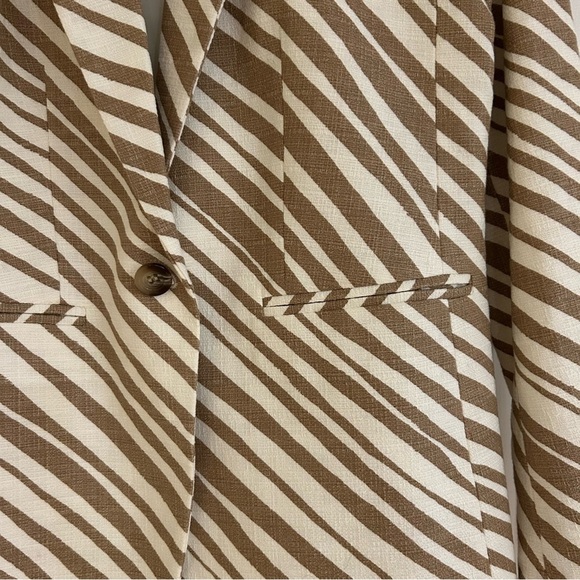 ANN TAYLOR Linen Zebra Striped Blazer in Tan and White Women's Blazer - Picture 7 of 12